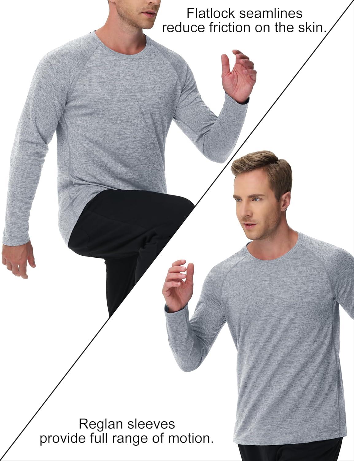 imageMAGCOMSEN Mens Long Sleeve Shirts UPF 50 Sun Protection Dry Fit Shirts Athletic Fishing Hiking Workout Rash GuardLight Grey