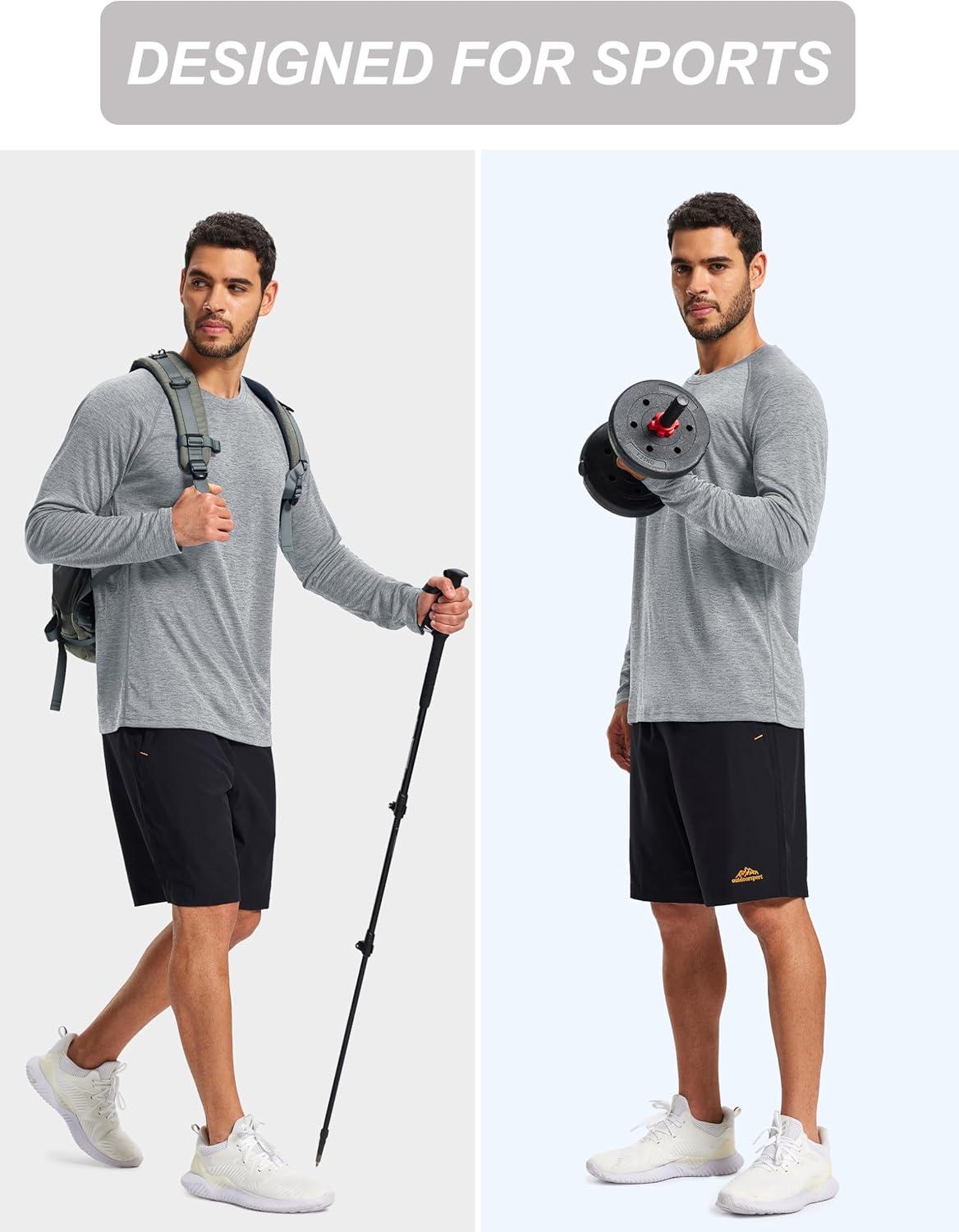 imageMAGCOMSEN Mens Long Sleeve Shirts UPF 50 Sun Protection Dry Fit Shirts Athletic Fishing Hiking Workout Rash GuardLight Grey