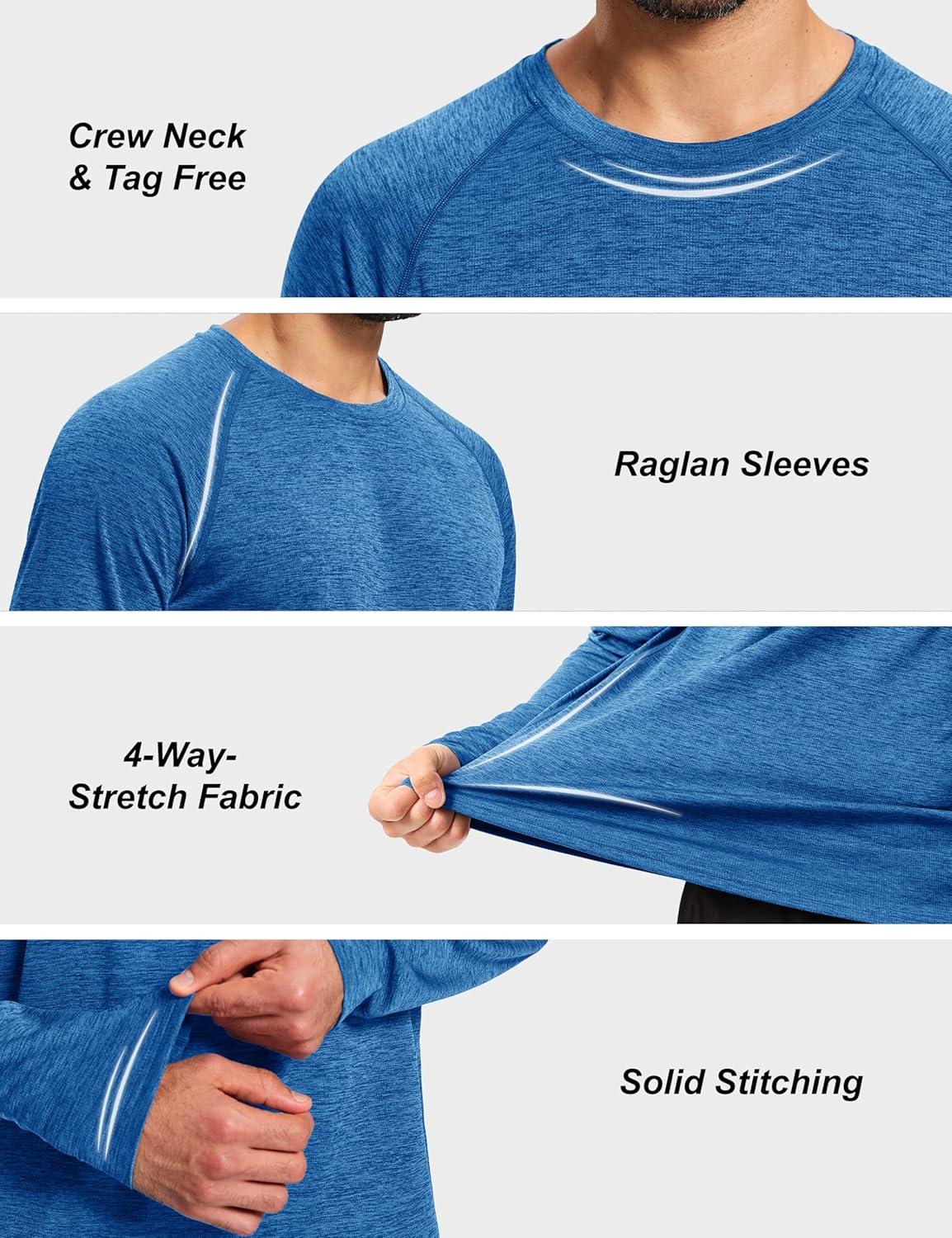 imageMAGCOMSEN Mens Long Sleeve Shirts UPF 50 Sun Protection Dry Fit Shirts Athletic Fishing Hiking Workout Rash GuardSea Blue