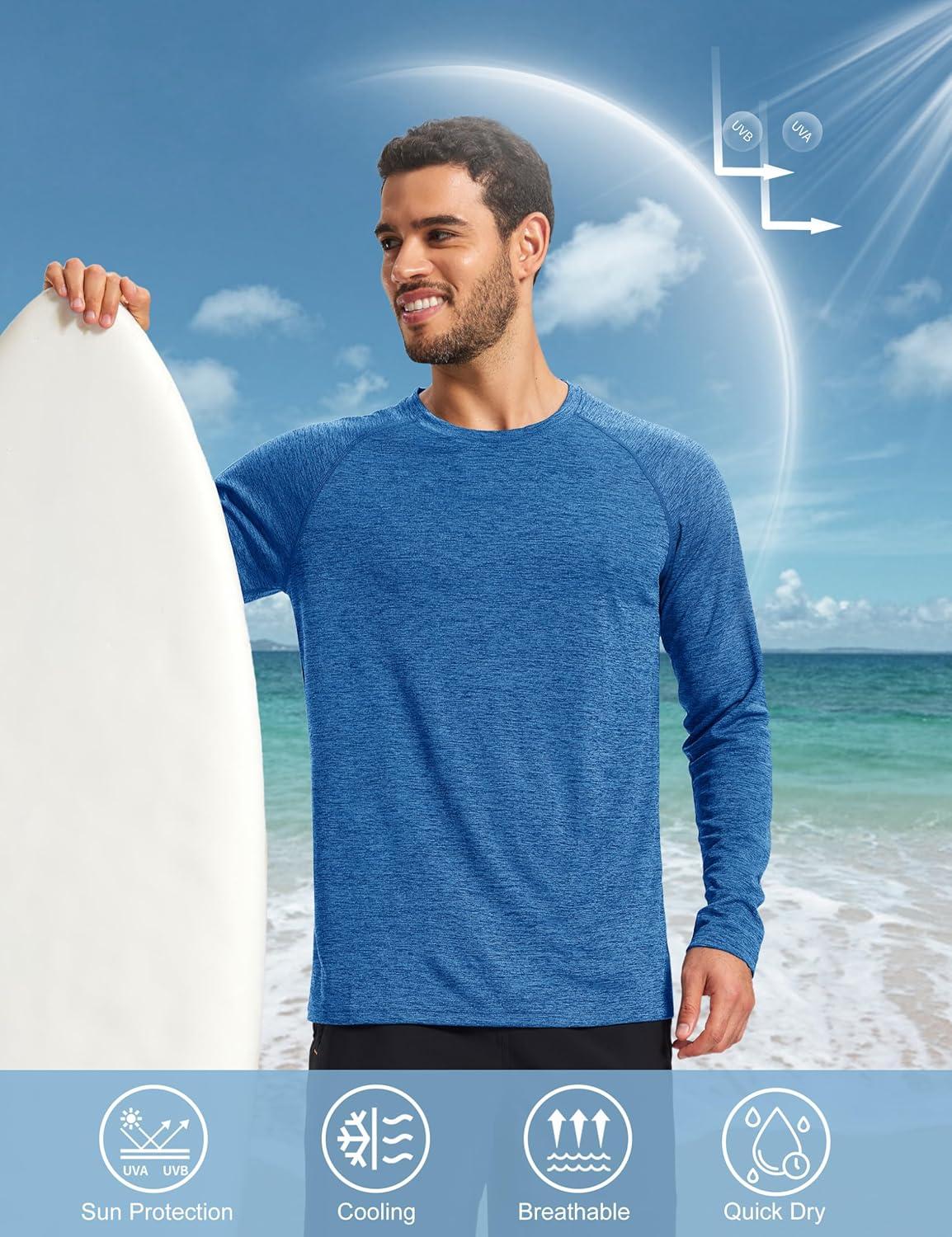 imageMAGCOMSEN Mens Long Sleeve Shirts UPF 50 Sun Protection Dry Fit Shirts Athletic Fishing Hiking Workout Rash GuardSea Blue