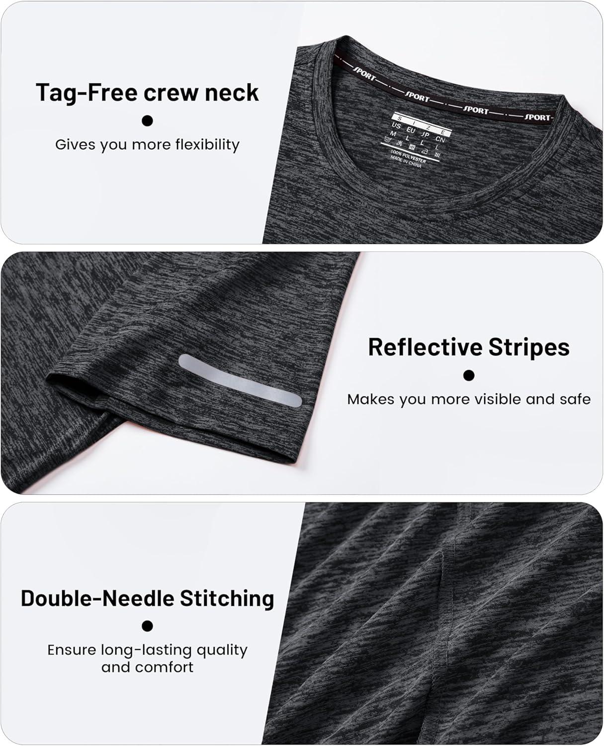 imageMAGCOMSEN Mens Workout T Shirts Athletic Short Sleeve Crew Neck Tee Lightweight Dry Fit Running Gym ShirtsBlack