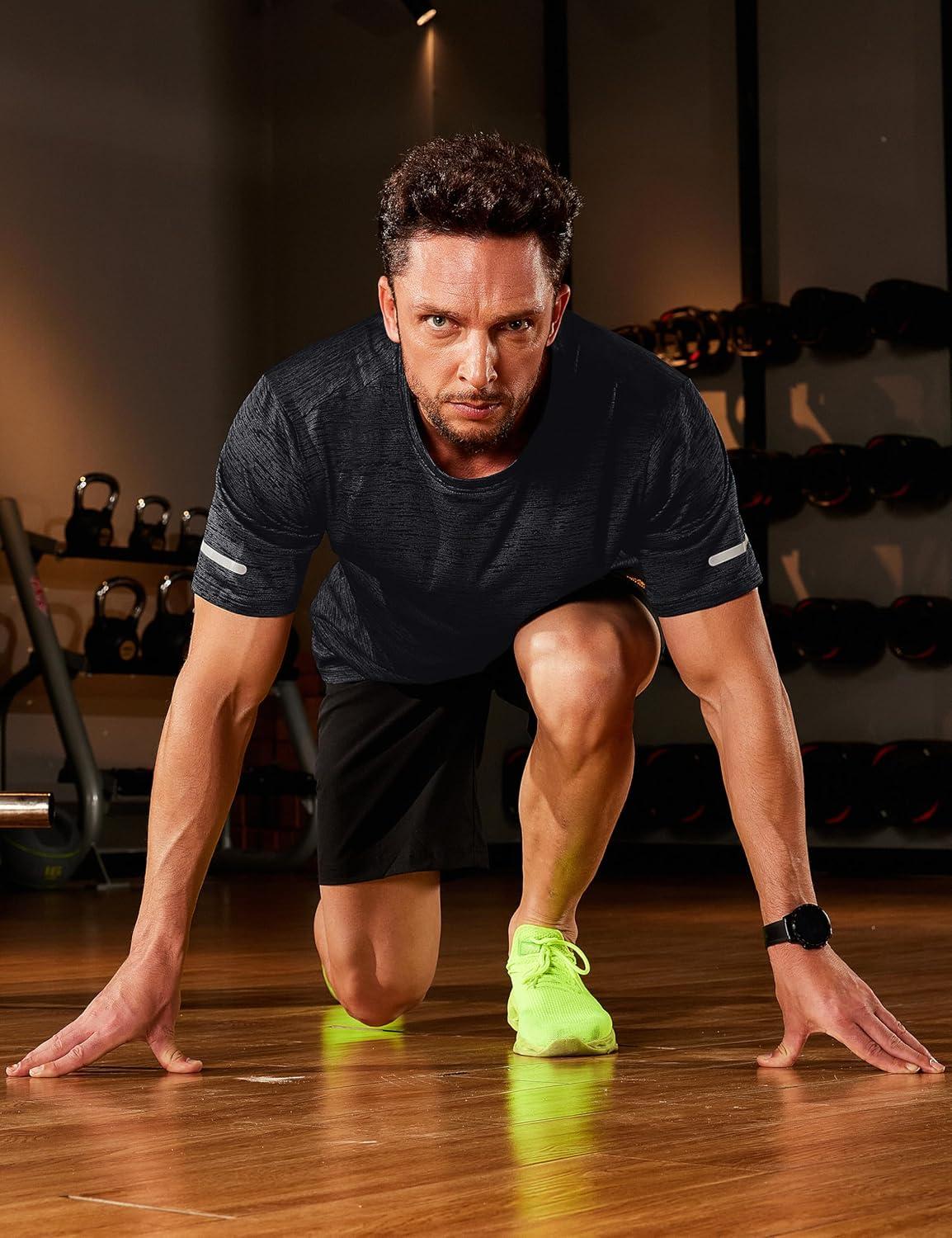 imageMAGCOMSEN Mens Workout T Shirts Athletic Short Sleeve Crew Neck Tee Lightweight Dry Fit Running Gym ShirtsBlack