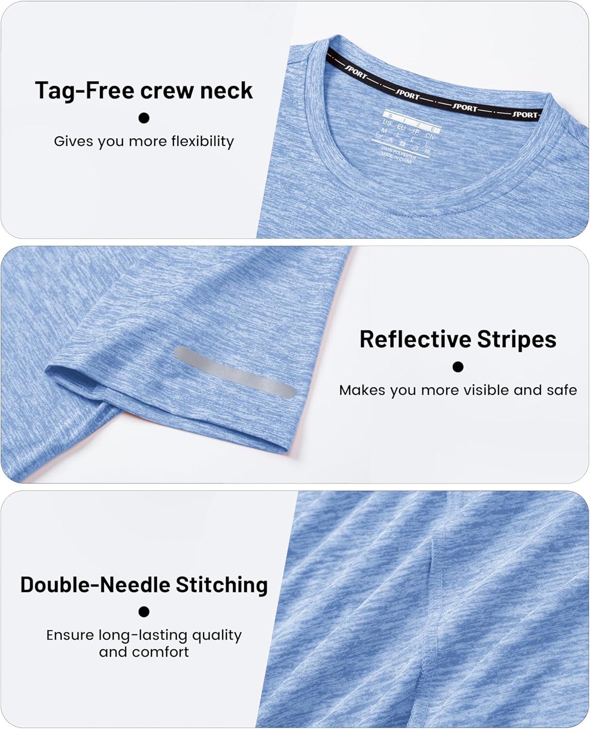 imageMAGCOMSEN Mens Workout T Shirts Athletic Short Sleeve Crew Neck Tee Lightweight Dry Fit Running Gym ShirtsLight Blue