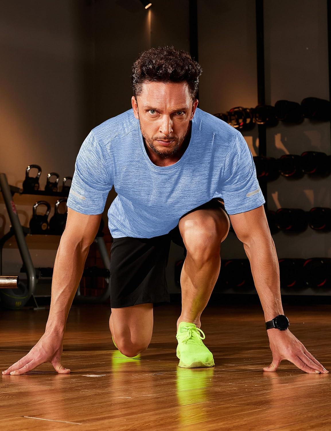 imageMAGCOMSEN Mens Workout T Shirts Athletic Short Sleeve Crew Neck Tee Lightweight Dry Fit Running Gym ShirtsLight Blue