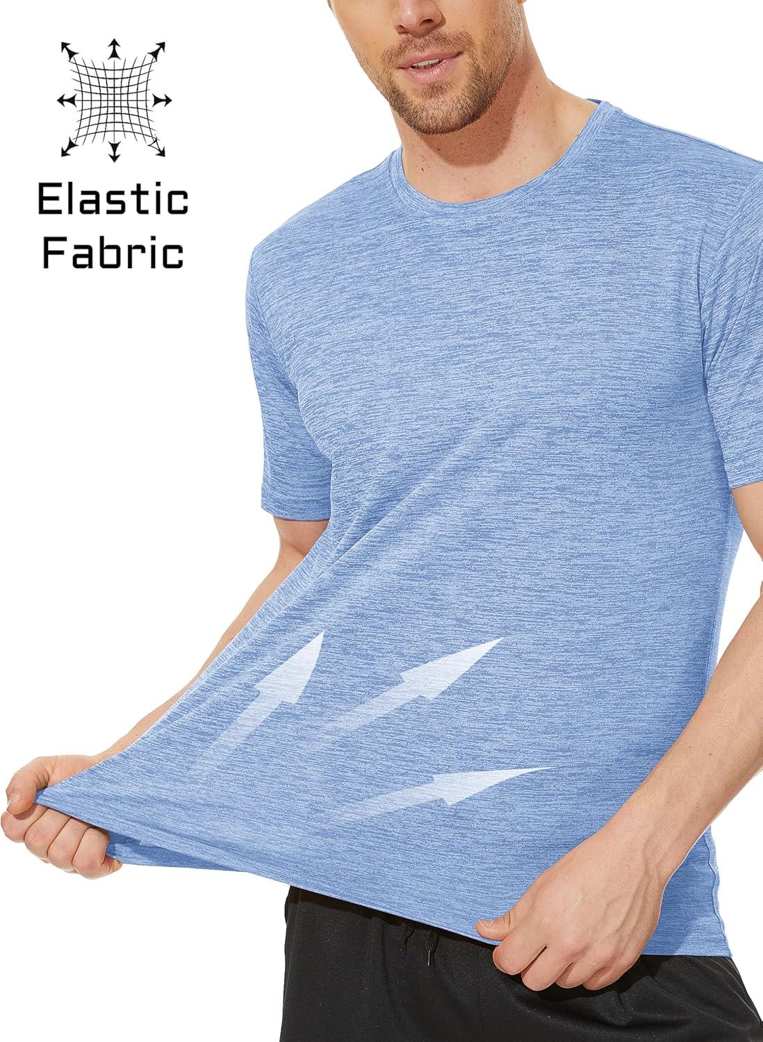 imageMAGCOMSEN Mens Workout T Shirts Athletic Short Sleeve Crew Neck Tee Lightweight Dry Fit Running Gym ShirtsLight Blue