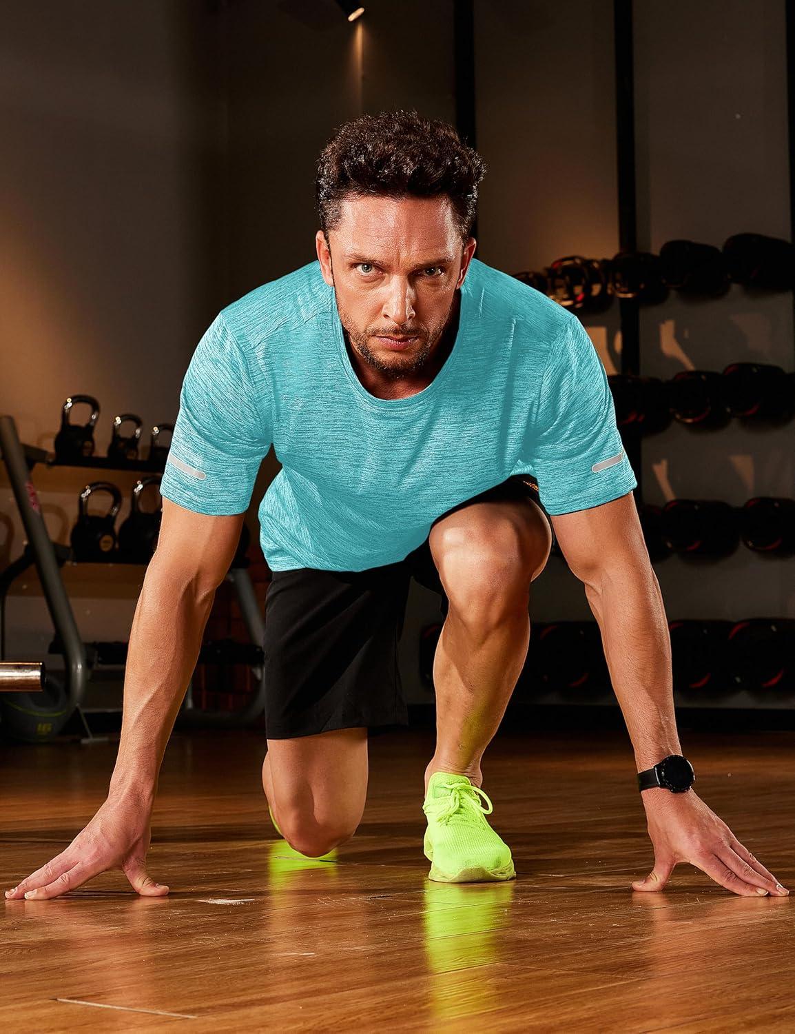 imageMAGCOMSEN Mens Workout T Shirts Athletic Short Sleeve Crew Neck Tee Lightweight Dry Fit Running Gym ShirtsLight Green