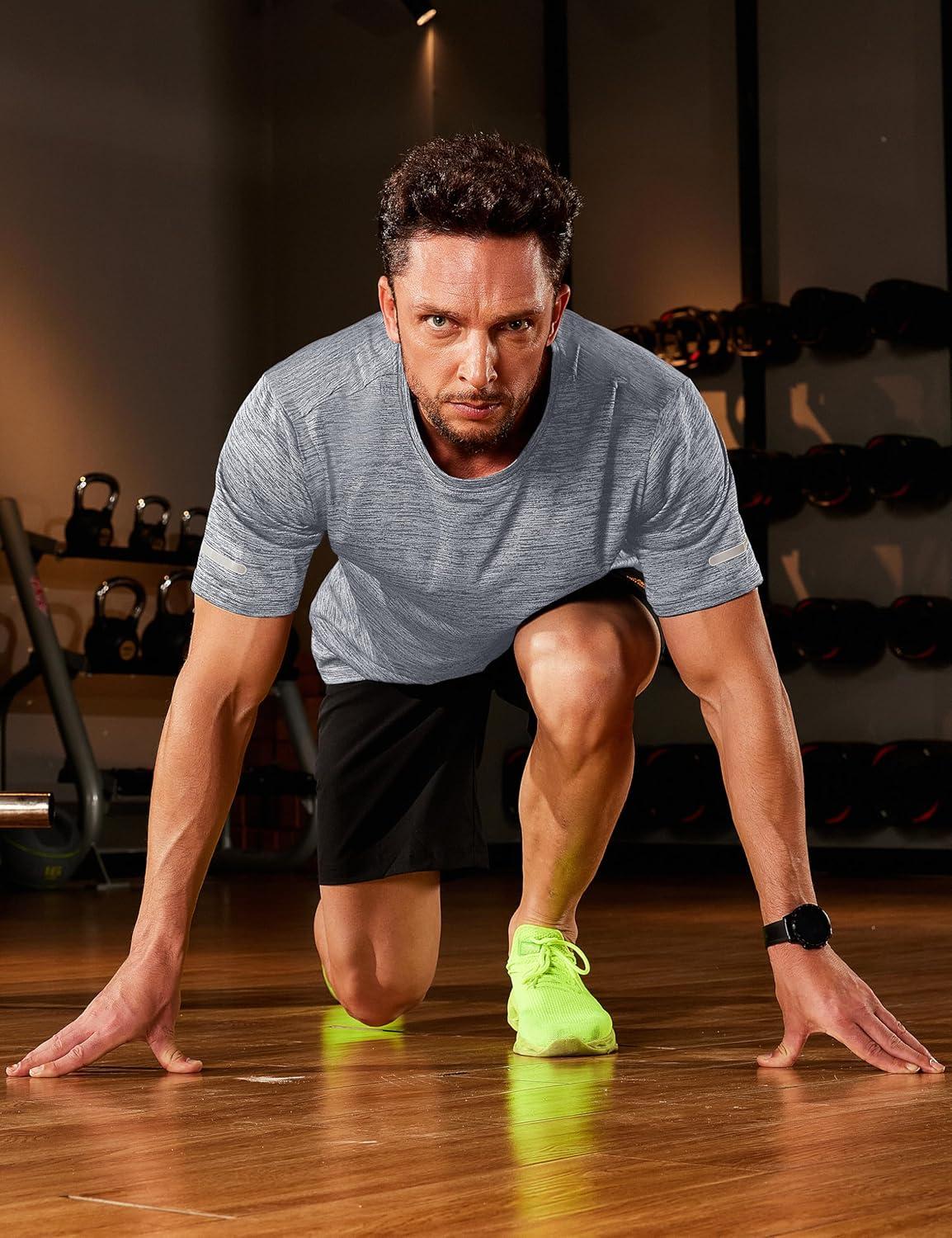 imageMAGCOMSEN Mens Workout T Shirts Athletic Short Sleeve Crew Neck Tee Lightweight Dry Fit Running Gym ShirtsLight Grey