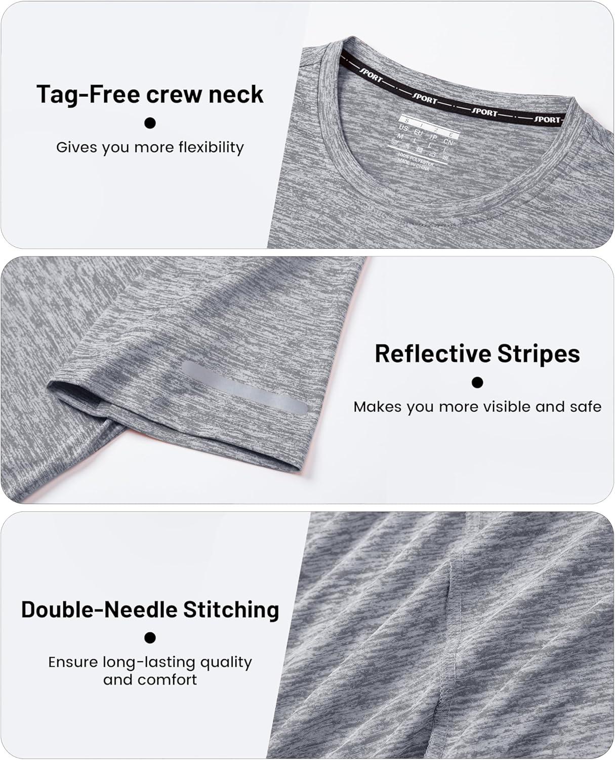 imageMAGCOMSEN Mens Workout T Shirts Athletic Short Sleeve Crew Neck Tee Lightweight Dry Fit Running Gym ShirtsLight Grey