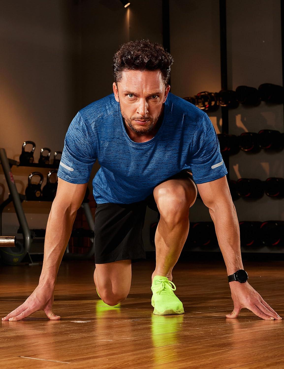 imageMAGCOMSEN Mens Workout T Shirts Athletic Short Sleeve Crew Neck Tee Lightweight Dry Fit Running Gym ShirtsMedium Blue