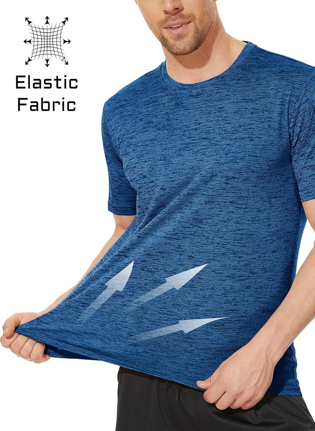 imageMAGCOMSEN Mens Workout T Shirts Athletic Short Sleeve Crew Neck Tee Lightweight Dry Fit Running Gym ShirtsMedium Blue