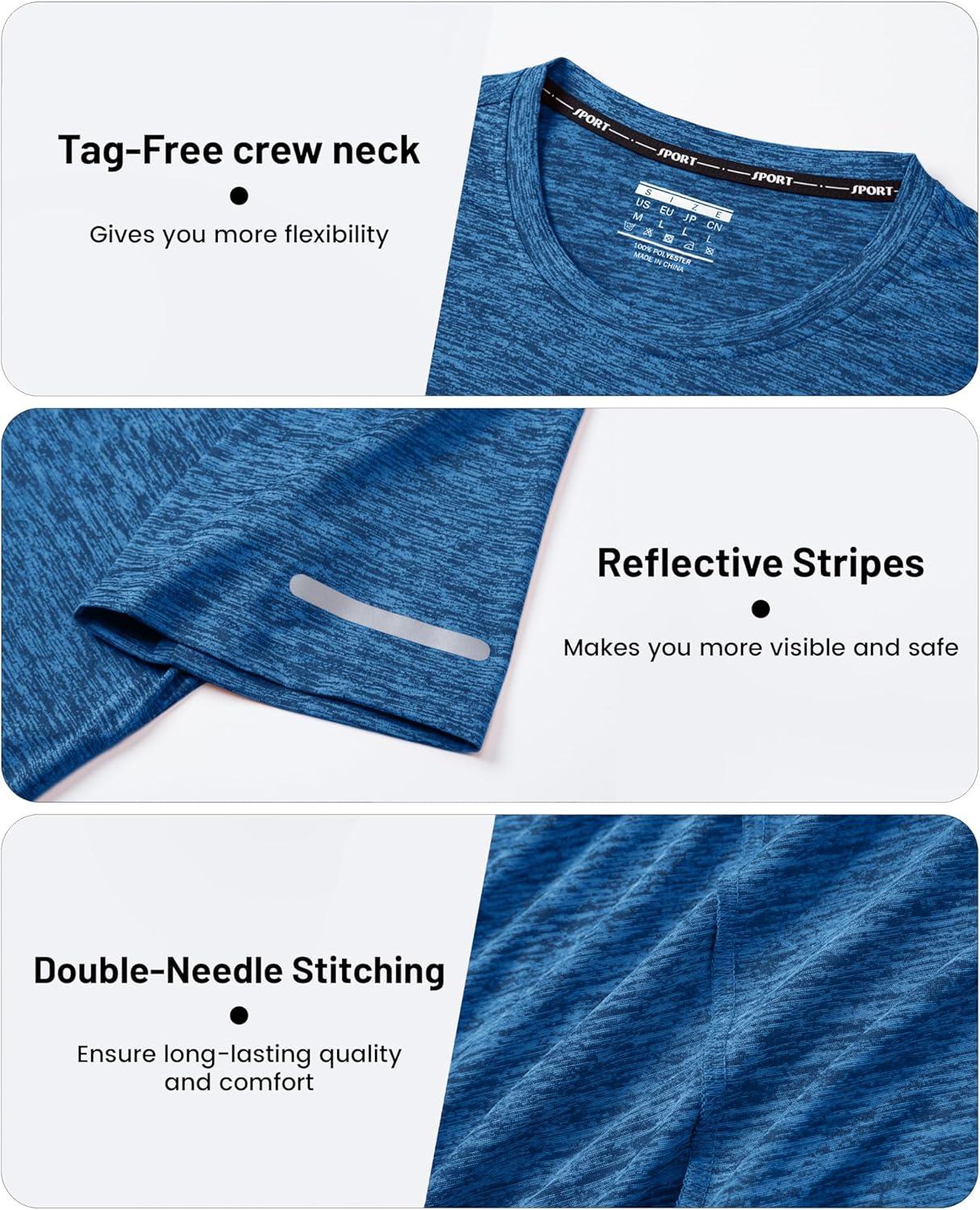 imageMAGCOMSEN Mens Workout T Shirts Athletic Short Sleeve Crew Neck Tee Lightweight Dry Fit Running Gym ShirtsMedium Blue