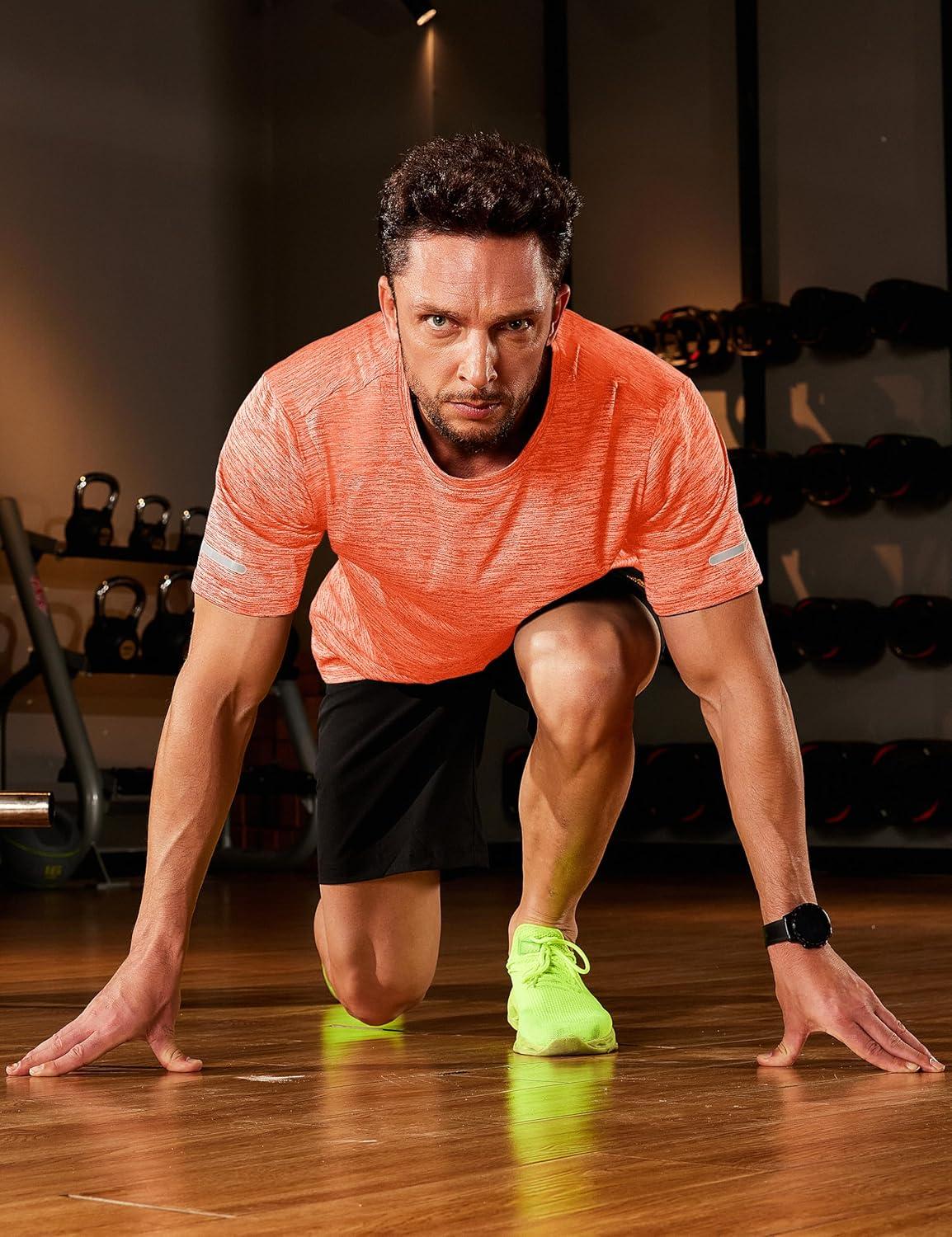 imageMAGCOMSEN Mens Workout T Shirts Athletic Short Sleeve Crew Neck Tee Lightweight Dry Fit Running Gym ShirtsOrange