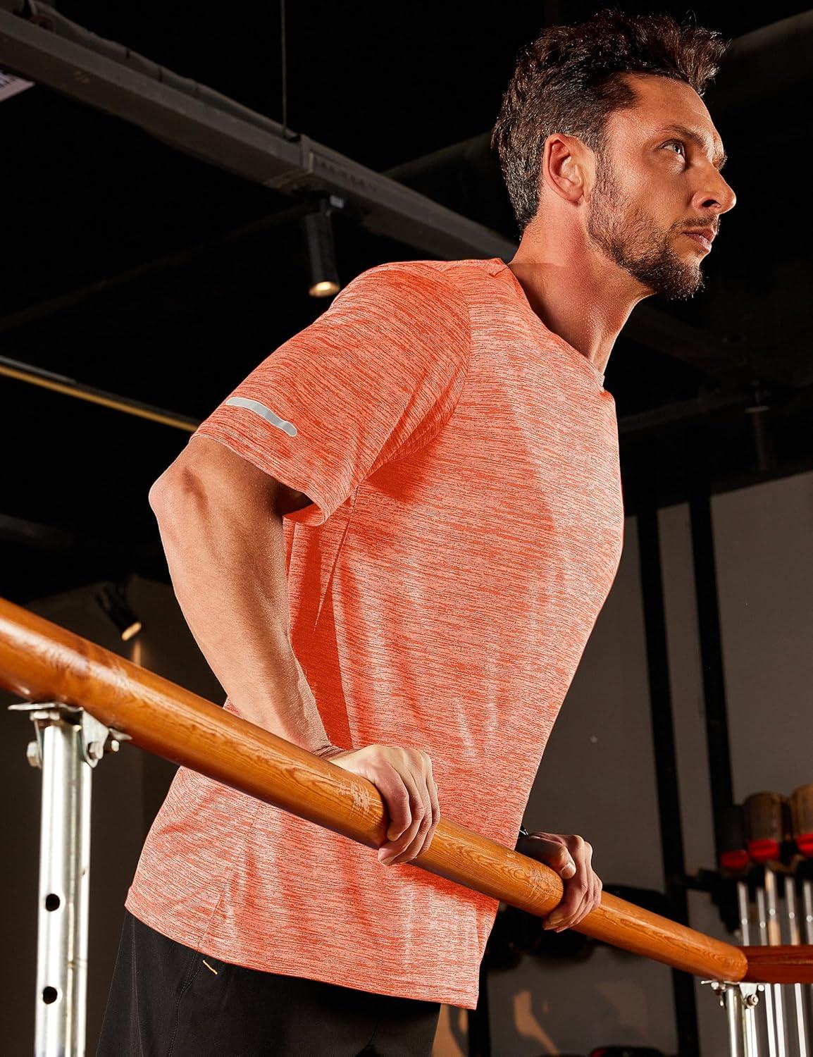 imageMAGCOMSEN Mens Workout T Shirts Athletic Short Sleeve Crew Neck Tee Lightweight Dry Fit Running Gym ShirtsOrange
