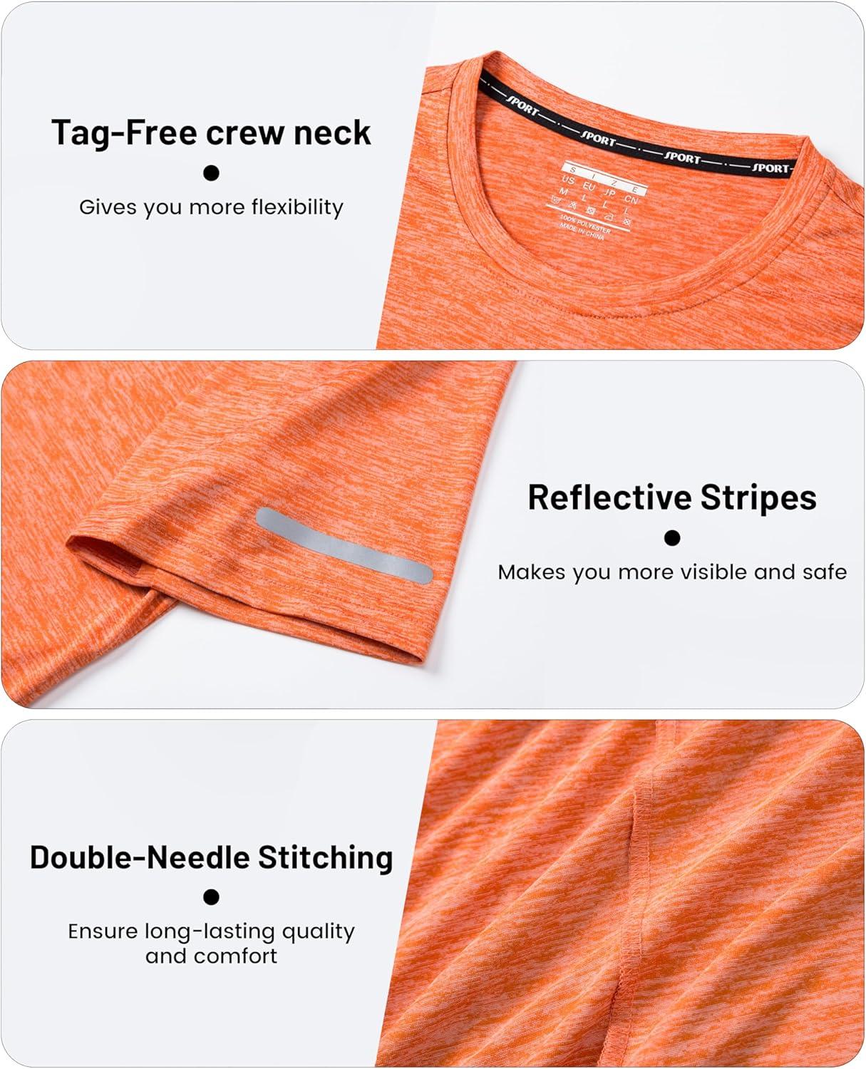 imageMAGCOMSEN Mens Workout T Shirts Athletic Short Sleeve Crew Neck Tee Lightweight Dry Fit Running Gym ShirtsOrange