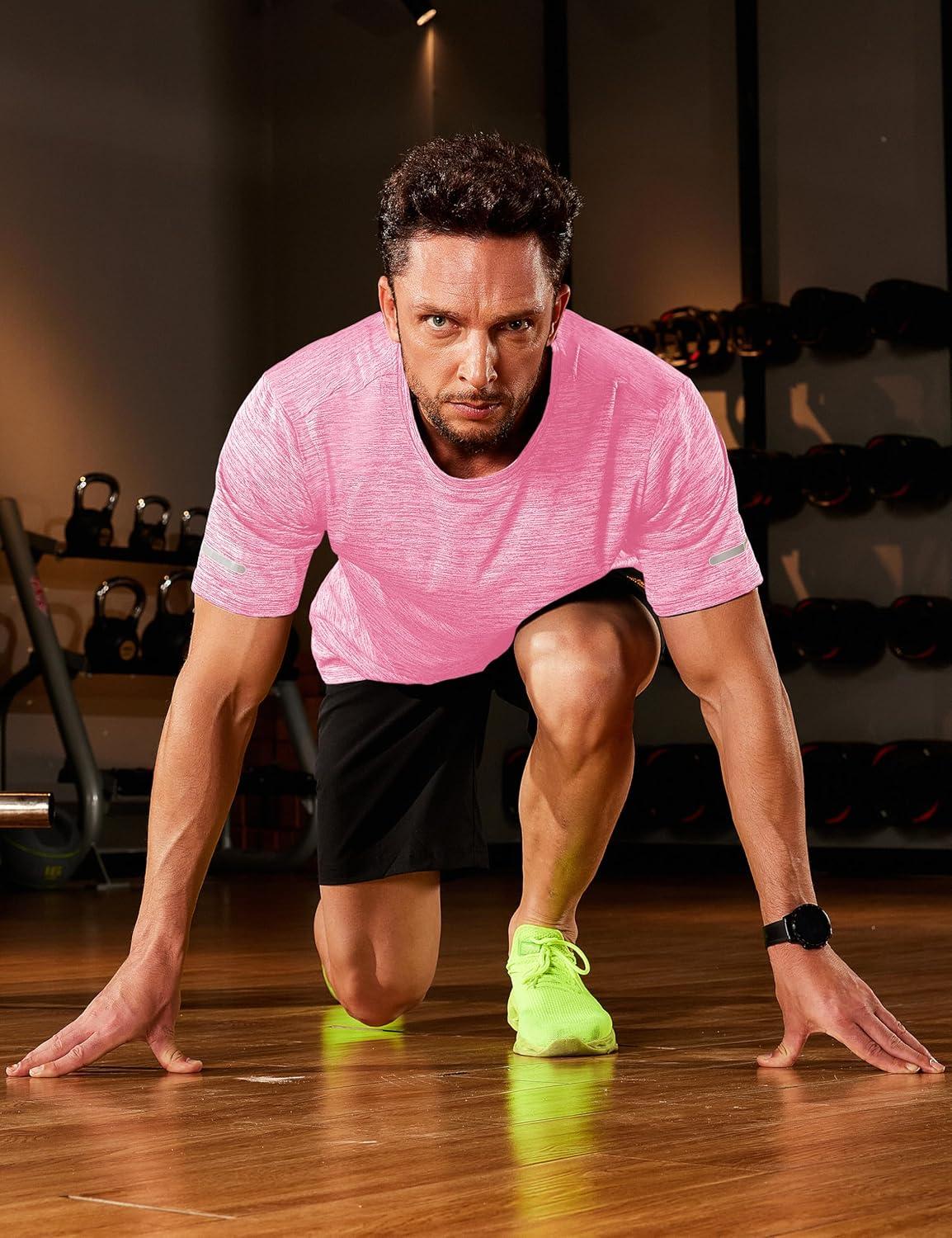 imageMAGCOMSEN Mens Workout T Shirts Athletic Short Sleeve Crew Neck Tee Lightweight Dry Fit Running Gym ShirtsPink