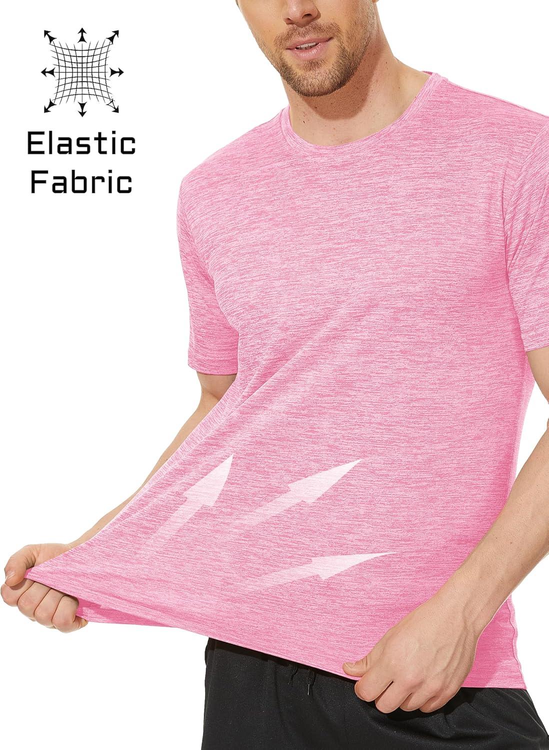 imageMAGCOMSEN Mens Workout T Shirts Athletic Short Sleeve Crew Neck Tee Lightweight Dry Fit Running Gym ShirtsPink