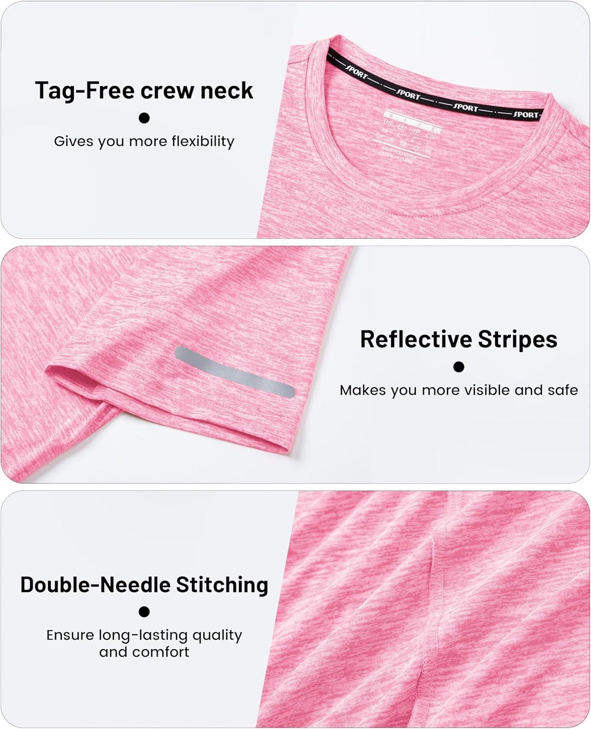 imageMAGCOMSEN Mens Workout T Shirts Athletic Short Sleeve Crew Neck Tee Lightweight Dry Fit Running Gym ShirtsPink