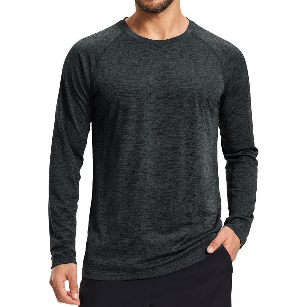 imageMAGCOMSEN Mens Long Sleeve Shirts UPF 50 Sun Protection Dry Fit Shirts Athletic Fishing Hiking Workout Rash GuardBlack