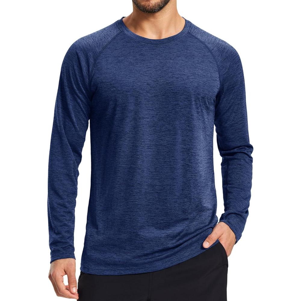 imageMAGCOMSEN Mens Long Sleeve Shirts UPF 50 Sun Protection Dry Fit Shirts Athletic Fishing Hiking Workout Rash GuardDark Blue