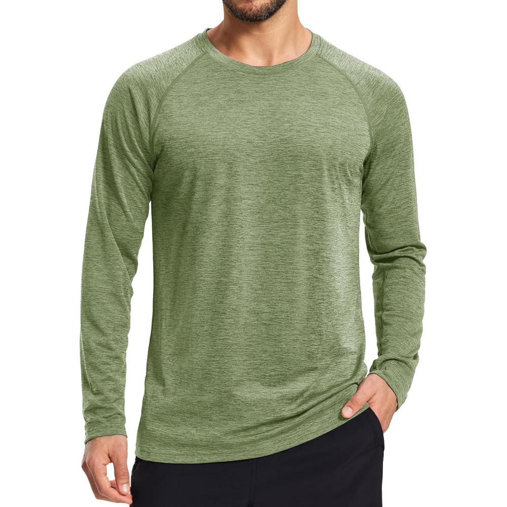 imageMAGCOMSEN Mens Long Sleeve Shirts UPF 50 Sun Protection Dry Fit Shirts Athletic Fishing Hiking Workout Rash GuardGreen