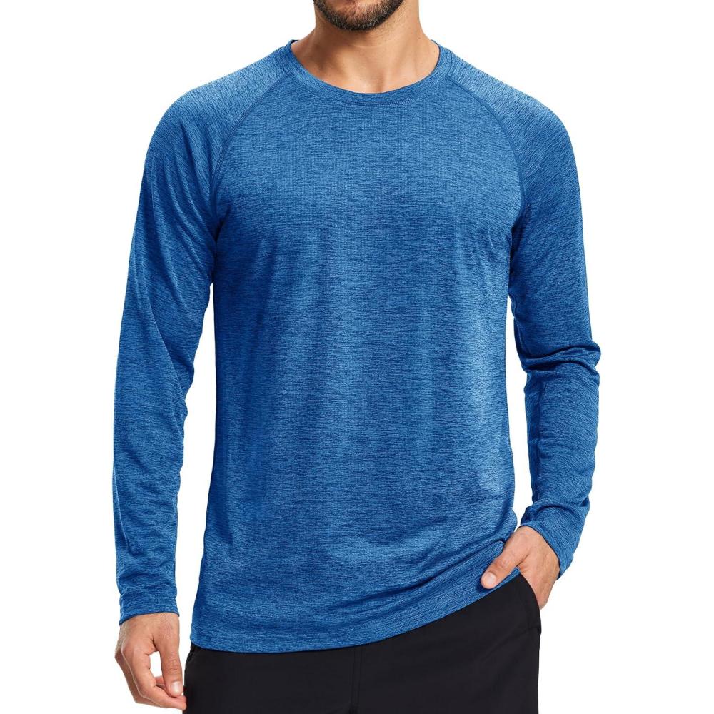 imageMAGCOMSEN Mens Long Sleeve Shirts UPF 50 Sun Protection Dry Fit Shirts Athletic Fishing Hiking Workout Rash GuardSea Blue