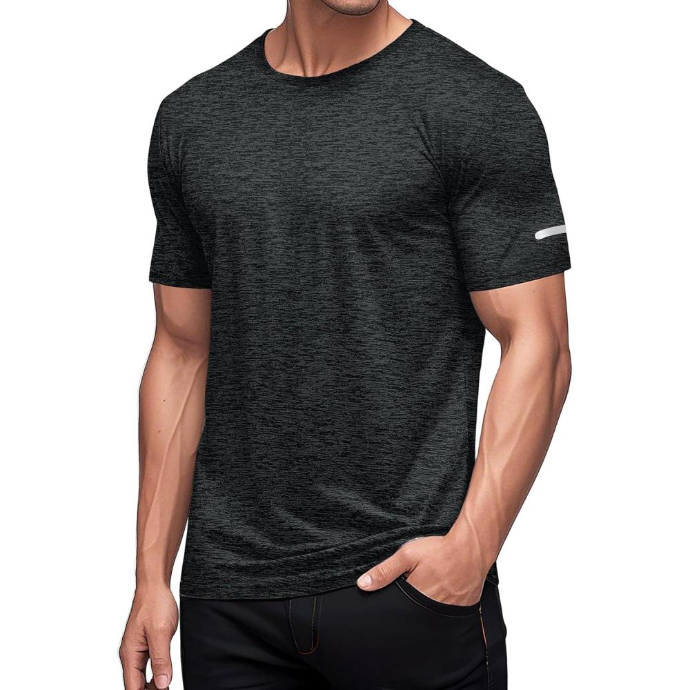 imageMAGCOMSEN Mens Workout T Shirts Athletic Short Sleeve Crew Neck Tee Lightweight Dry Fit Running Gym ShirtsBlack