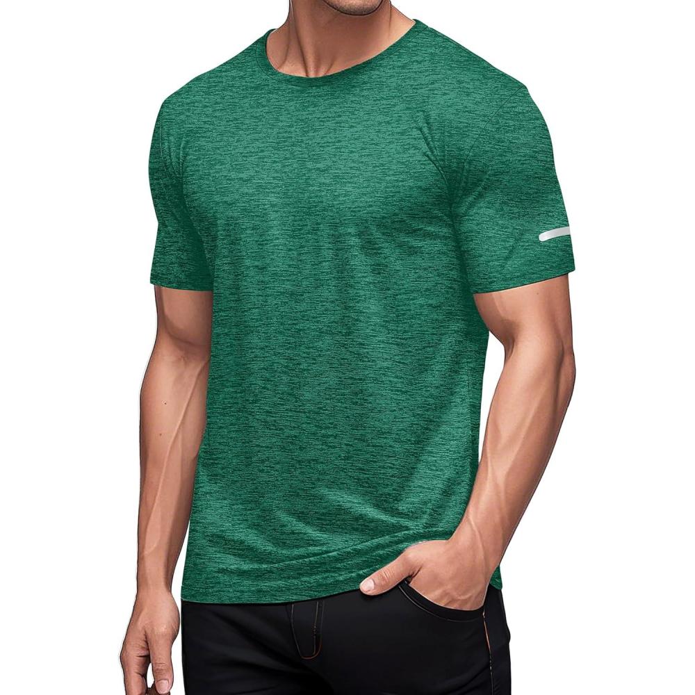 imageMAGCOMSEN Mens Workout T Shirts Athletic Short Sleeve Crew Neck Tee Lightweight Dry Fit Running Gym ShirtsJade Green