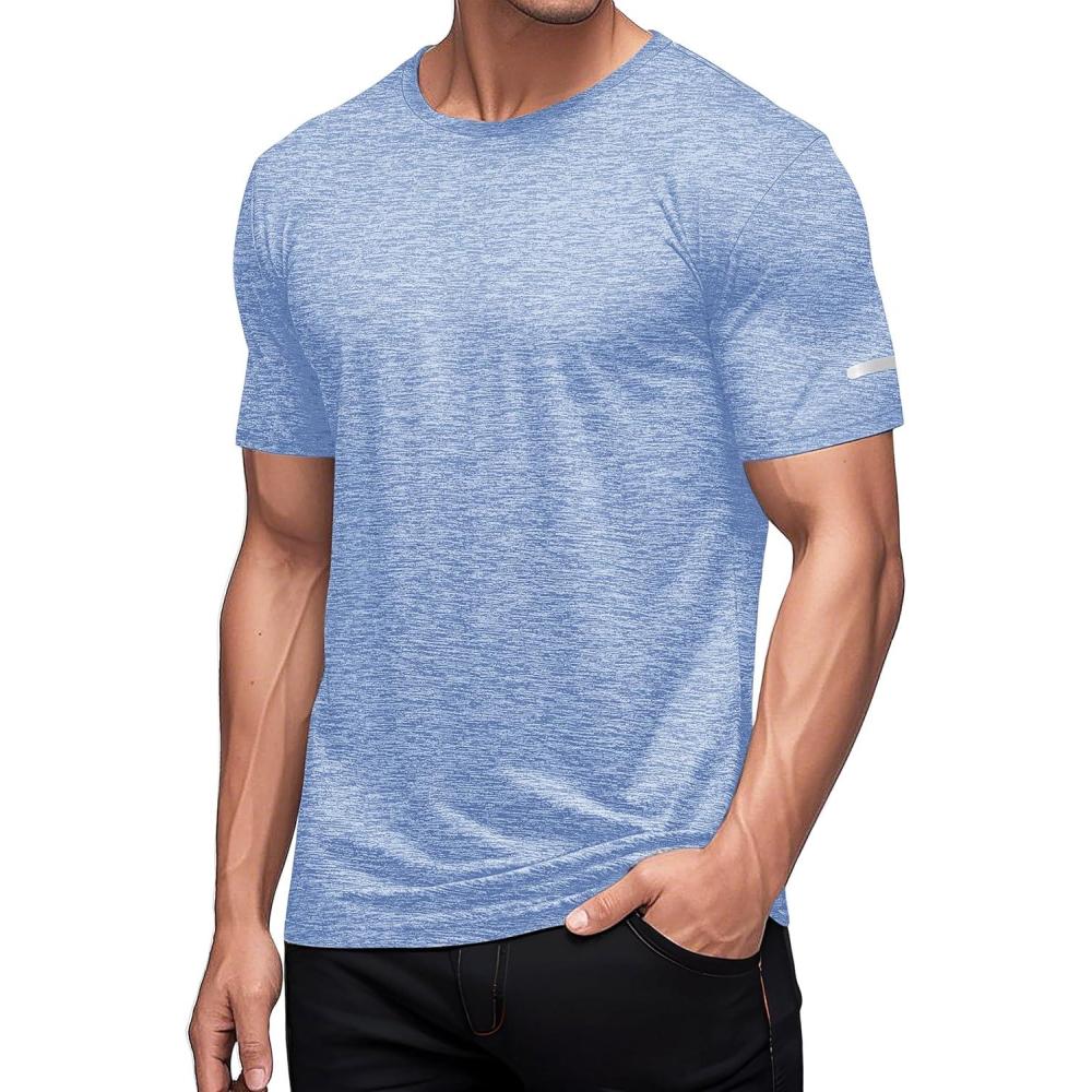 imageMAGCOMSEN Mens Workout T Shirts Athletic Short Sleeve Crew Neck Tee Lightweight Dry Fit Running Gym ShirtsLight Blue