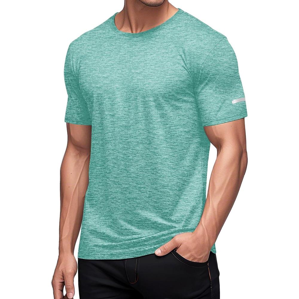 imageMAGCOMSEN Mens Workout T Shirts Athletic Short Sleeve Crew Neck Tee Lightweight Dry Fit Running Gym ShirtsLight Green