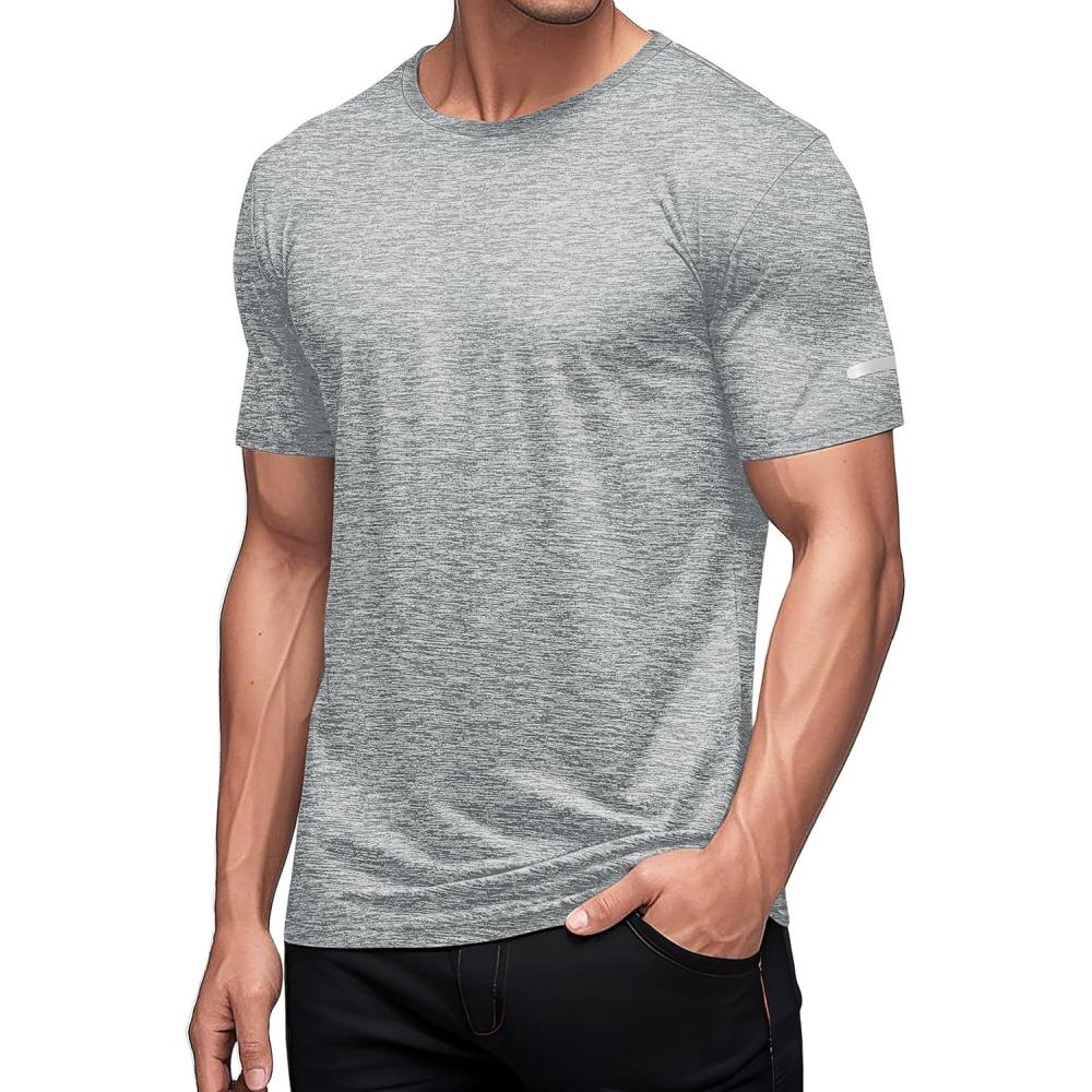 imageMAGCOMSEN Mens Workout T Shirts Athletic Short Sleeve Crew Neck Tee Lightweight Dry Fit Running Gym ShirtsLight Grey