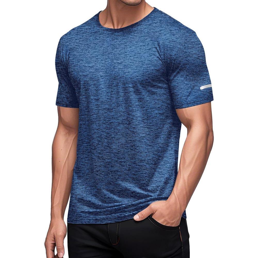 imageMAGCOMSEN Mens Workout T Shirts Athletic Short Sleeve Crew Neck Tee Lightweight Dry Fit Running Gym ShirtsMedium Blue