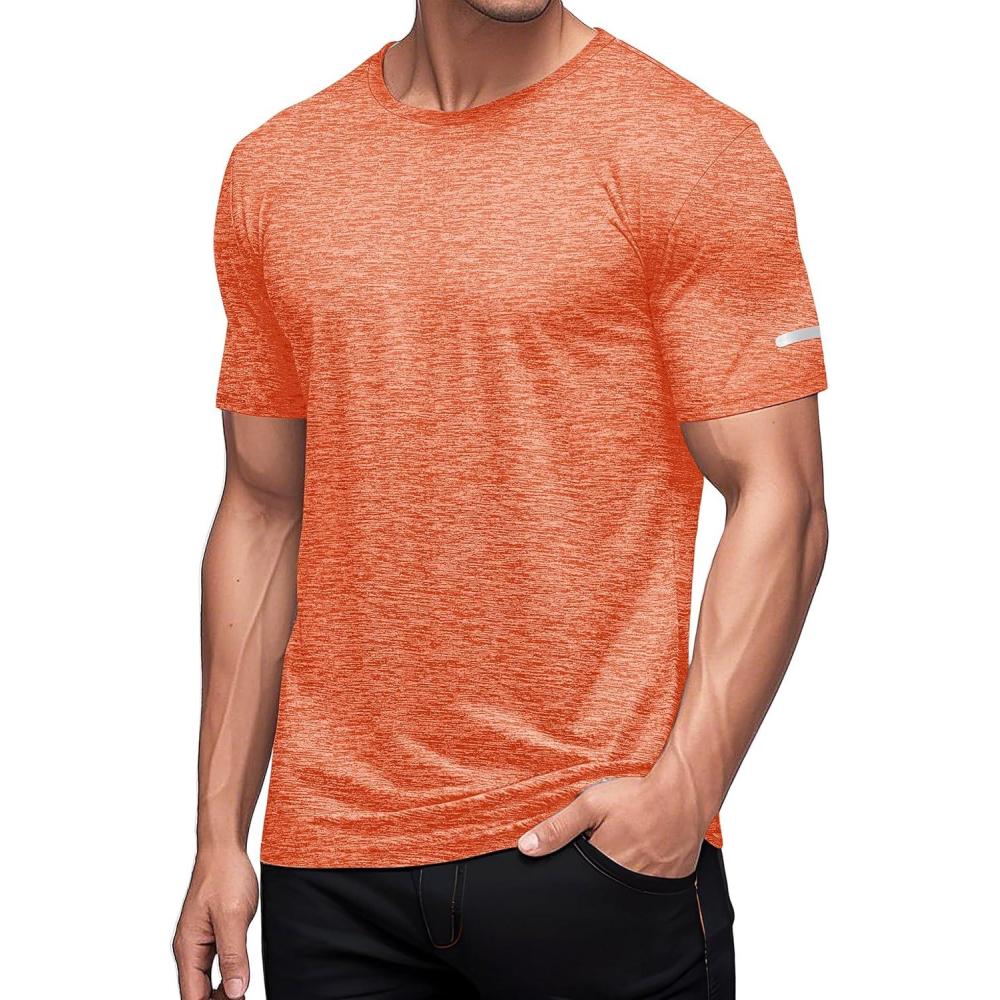imageMAGCOMSEN Mens Workout T Shirts Athletic Short Sleeve Crew Neck Tee Lightweight Dry Fit Running Gym ShirtsOrange