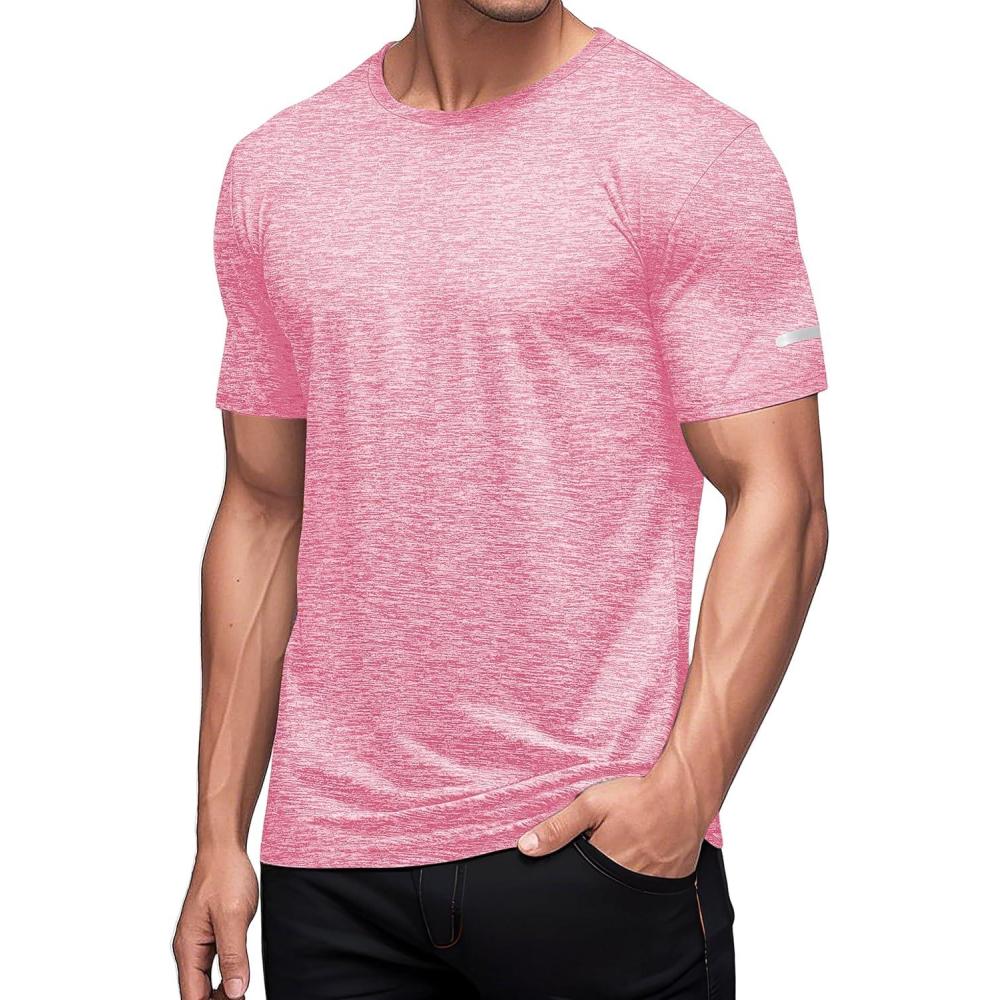 imageMAGCOMSEN Mens Workout T Shirts Athletic Short Sleeve Crew Neck Tee Lightweight Dry Fit Running Gym ShirtsPink
