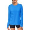 imageMAGCOMSEN Womens Long Sleeve Shirts UPF 80 Quick Dry Athletic Workout Tee Shirts with Thumb Holes Rash Guard Swim TopsAzure
