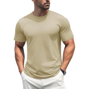 imageMAGCOMSEN Mens TShirts Short Sleeve Cotton Crew Neck Soft Breathable T Shirts Casual Plain Classic Summer TeesKhaki