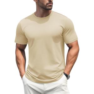 imageMAGCOMSEN Mens TShirts Short Sleeve Cotton Crew Neck Soft Breathable T Shirts Casual Plain Classic Summer TeesLight Apricot