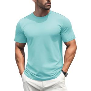 imageMAGCOMSEN Mens TShirts Short Sleeve Cotton Crew Neck Soft Breathable T Shirts Casual Plain Classic Summer TeesLight Lake Blue