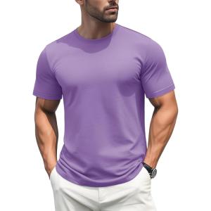 imageMAGCOMSEN Mens TShirts Short Sleeve Cotton Crew Neck Soft Breathable T Shirts Casual Plain Classic Summer TeesLight Purple