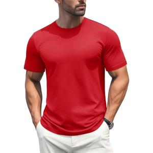 imageMAGCOMSEN Mens TShirts Short Sleeve Cotton Crew Neck Soft Breathable T Shirts Casual Plain Classic Summer TeesTomato Red
