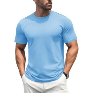 imageMAGCOMSEN Mens TShirts Short Sleeve Cotton Crew Neck Soft Breathable T Shirts Casual Plain Classic Summer TeesWaterfall Blue