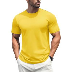 imageMAGCOMSEN Mens TShirts Short Sleeve Cotton Crew Neck Soft Breathable T Shirts Casual Plain Classic Summer TeesYellow