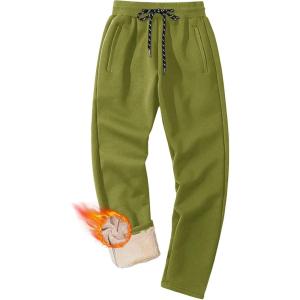imageMAGCOMSEN Mens Winter Fleece Pants Sherpa Lined Sweatpants Thermal Warm Thicken Pants Active Joggers with 3 PocketsAvocado Green