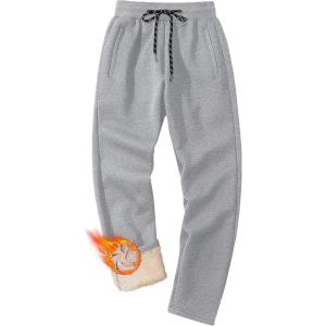 imageMAGCOMSEN Mens Winter Fleece Pants Sherpa Lined Sweatpants Thermal Warm Thicken Pants Active Joggers with 3 PocketsLight Grey