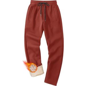 imageMAGCOMSEN Mens Winter Fleece Pants Sherpa Lined Sweatpants Thermal Warm Thicken Pants Active Joggers with 3 PocketsOrange Red