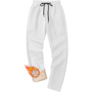 imageMAGCOMSEN Mens Winter Fleece Pants Sherpa Lined Sweatpants Thermal Warm Thicken Pants Active Joggers with 3 PocketsWhite