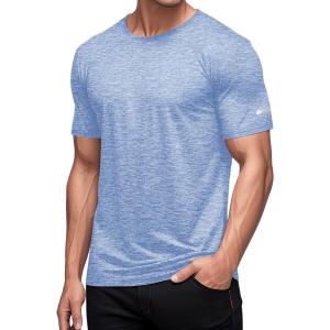 imageMAGCOMSEN Mens Workout T Shirts Athletic Short Sleeve Crew Neck Tee Lightweight Dry Fit Running Gym ShirtsLight Blue