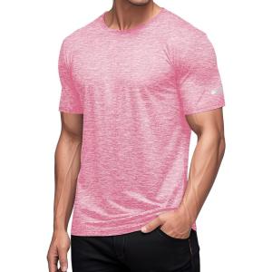 imageMAGCOMSEN Mens Workout T Shirts Athletic Short Sleeve Crew Neck Tee Lightweight Dry Fit Running Gym ShirtsPink