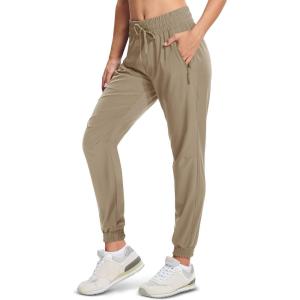imageMAGCOMSEN Womens Hiking Pants Lightweight Quick Dry Athletic Running Joggers with Pockets Outdoor Travel SweatpantsKhaki