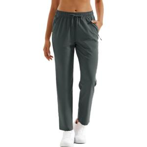 imageMAGCOMSEN Womens Hiking Pants Lightweight Quick Dry UPF 50 Water Resistant Elastic Waist Golf Travel Pants Zip PocketsDark Grey