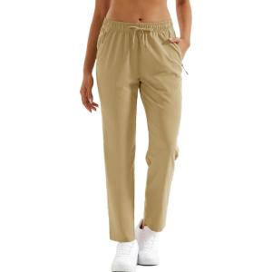 imageMAGCOMSEN Womens Hiking Pants Lightweight Quick Dry UPF 50 Water Resistant Elastic Waist Golf Travel Pants Zip PocketsKhaki